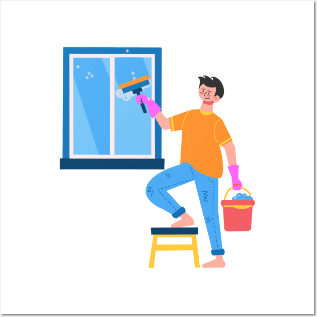 Hand Drawn "Boy Cleaning The Window" Wall Art by Saestu Mbathi